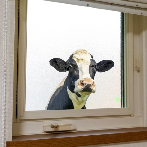 Realistic Cow Head Peeking Window Sticker PVC Waterproof Glass Decal Animal Wall Sticker For Home Living Room Office Decor