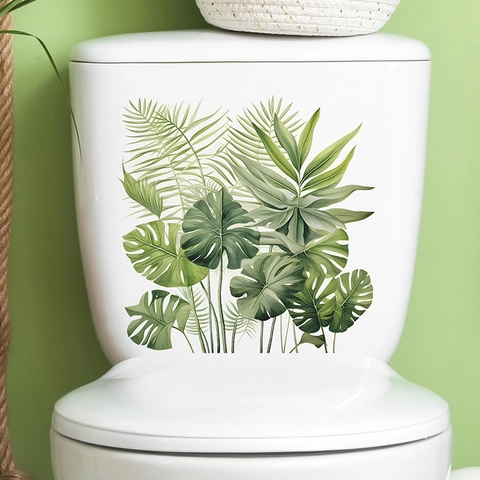 Pegatina para Inodoro de Baño Decoración de Hoja Verde Tropical Hogar Impermeable Autoadhesiva Calcomanía Pared Monstera Palma