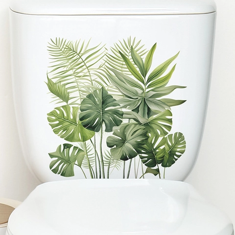Pegatina para Inodoro de Baño Decoración de Hoja Verde Tropical Hogar Impermeable Autoadhesiva Calcomanía Pared Monstera Palma