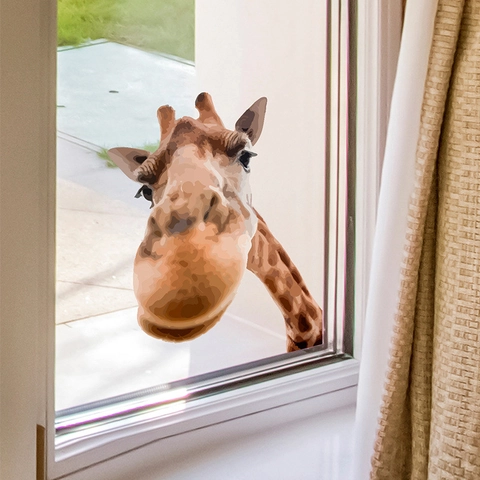 Creative Peeking Giraffe Window Sticker Waterproof PVC Animal Wall Decal For Glass Door Home Background Wall Decoration
