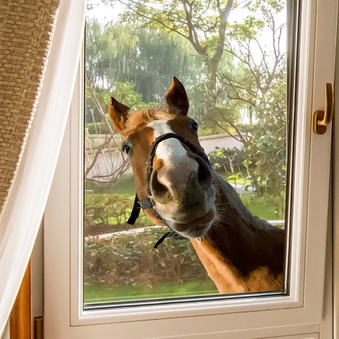 Funny 3D Horse Head Peeking Window Wall Sticker PVC Waterproof Art Decal Creative Animal Home Decor For Glass Door Living Room