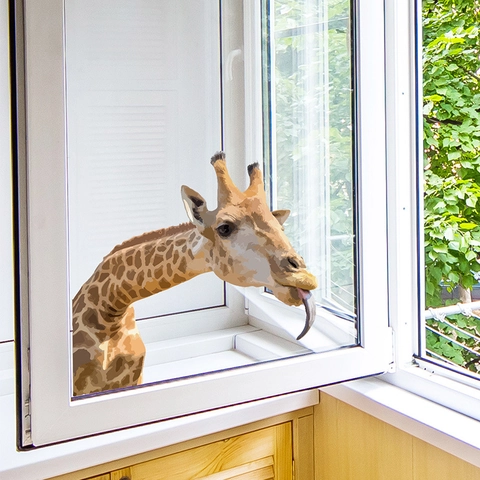 Divertente Adesivo per Finestra Giraffa in PVC Impermeabile Decalcomania da Muro Animale per Casa Soggiorno Camera da Letto