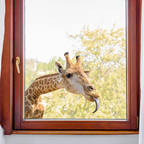 Divertente Adesivo per Finestra Giraffa in PVC Impermeabile Decalcomania da Muro Animale per Casa Soggiorno Camera da Letto