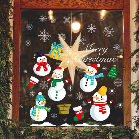 Kerst Sneeuwpop Raamstickers Statisch UV PVC Decals Winter Sneeuwvlok Glas Deur Home Vakantie Muur Decoratie
