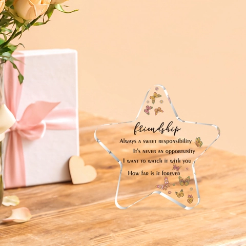 Star Shaped Clear Acrylic Friendship Plaque Ornament With Colorful Butterfly And Inspirational Quotes Desktop Decor Gift
