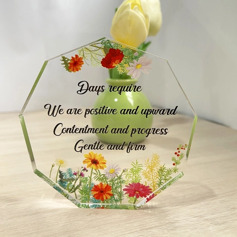 Transparentes Acryl Blume Schreibtisch-Ornament Mit Inspirierenden Zitaten Polygon Souvenir Für Freunde Familie Zuhause Deko