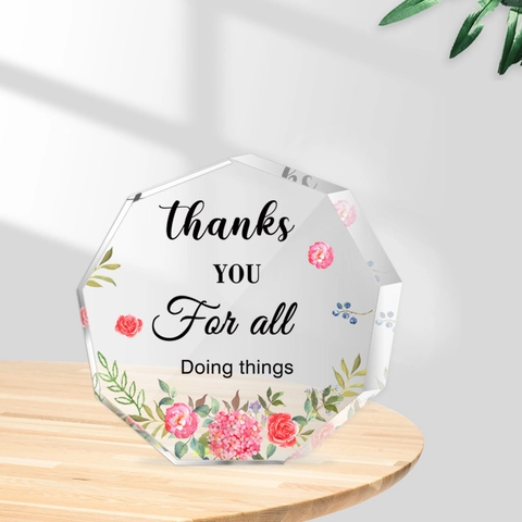 Acrylic Octagon Desktop Plaque Ornament Floral Pattern Thanks You For All Doing Things Mother Teacher Day Gift Home Decor