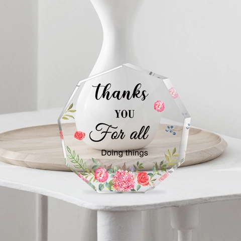 Acrylic Octagon Desktop Plaque Ornament Floral Pattern Thanks You For All Doing Things Mother Teacher Day Gift Home Decor