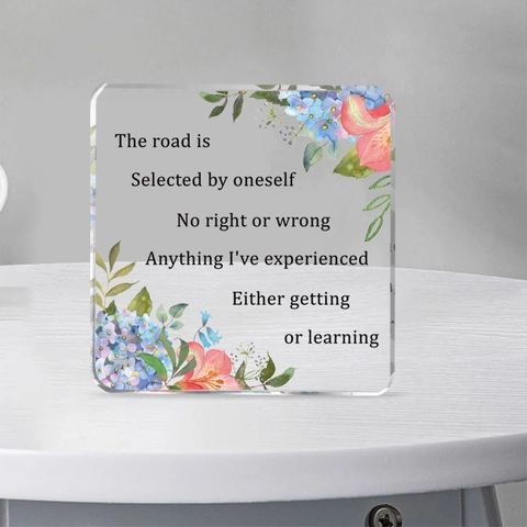 Square Transparent Acrylic Plaque With Inspirational English Quotes And Floral Pattern Modern Minimalist Desktop Ornament Home Decor