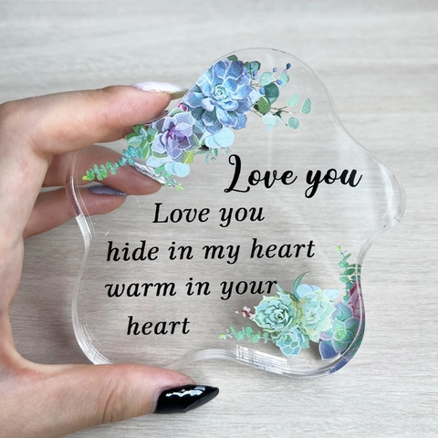 Irregular Acrylic Desktop Ornament With Succulent Floral Pattern And Warm Quote For Mother's Day Valentine's Day Home Decor