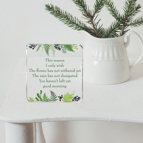 Targa Decorativa Quadrata in PVC Con Motivo Botanico di Felce Citazione Ispiratrice in Inglese Ornamento da Scrivania Moderno Minimalista
