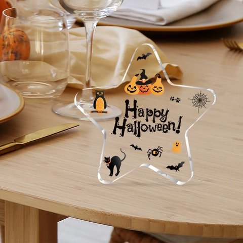 Ornement de Bureau en Acrylique Transparent en Forme d'Étoile d'Halloween Citrouille Chauve-souris Décoration de Table Cadeau