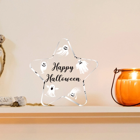 Plaque Étoile Halloween en PVC Avec Fantômes Happy Halloween Imprimée Transparent Décoration de Table pour Maison Fête