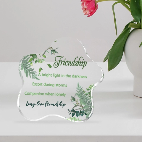 Irregular Acrylic Friendship Desktop Ornament Botanical Leaf Print Transparent Plaque Gift For Best Friend Table Room Decoration