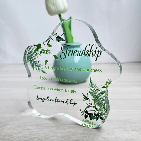 Irregular Acrylic Friendship Desktop Ornament Botanical Leaf Print Transparent Plaque Gift For Best Friend Table Room Decoration