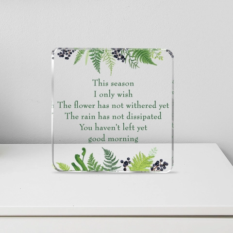 Targa Decorativa Quadrata in PVC Con Motivo Botanico di Felce Citazione Ispiratrice in Inglese Ornamento da Scrivania Moderno Minimalista