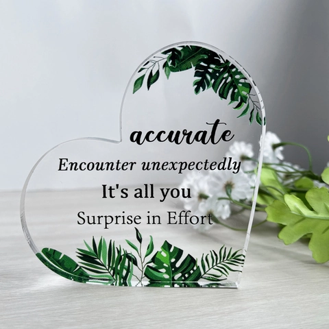 Herzförmiges Transparentes Acryl Tischschmuck Mit Tropischen Blättern Inspirierende Englische Slogans Tischdekoration Geschenk