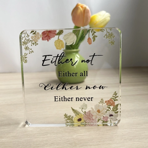 Modern Square PVC Desktop Ornament With Floral Pattern Motivational English Quotes Transparent Decorative Plaque For Home Office Decor