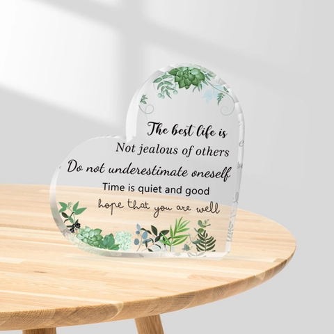 Herzförmige Transparente PVC Tischdekoration Mit Inspirierenden Zitaten Sukkulenten Blumenmuster Für Zuhause Büro Deko