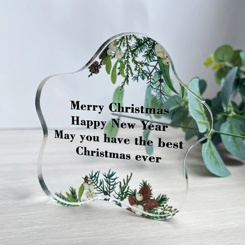 Irregular Acrylic Christmas Plaque Merry Christmas Desktop Decoration Festive Botanical Ornament For Home Tabletop Gift