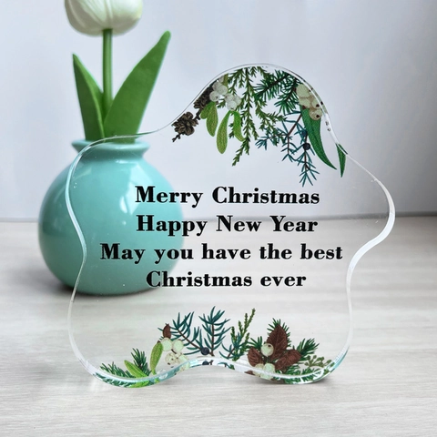 Irregular Acrylic Christmas Plaque Merry Christmas Desktop Decoration Festive Botanical Ornament For Home Tabletop Gift