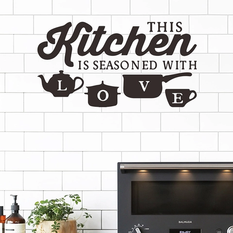 This Kitchen Is Seasoned With Love Quote Wall Sticker DIY Removable Vinyl Art Decal Home Kitchen Dining Room Wall Decor