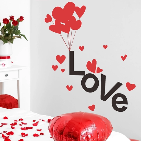 Adesivo da Parete in PVC Romantic LOVE Heart Balloon Moderno Minimalista Decalcomania d'Arte per Camera da Letto Soggiorno