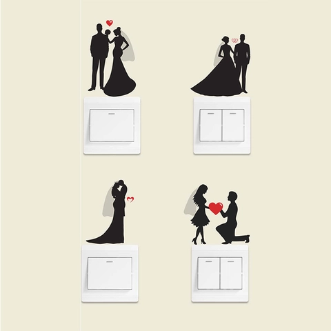 Romantic Wedding Couple Silhouette Switch Stickers PVC Heart Pattern Wall Decal For Bedroom Living Room Decor