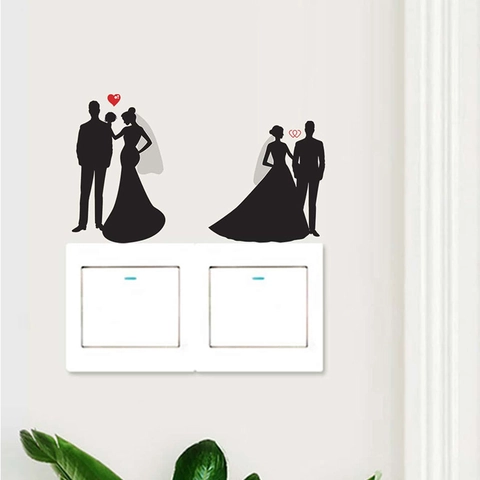 Romantic Wedding Couple Silhouette Switch Stickers PVC Heart Pattern Wall Decal For Bedroom Living Room Decor