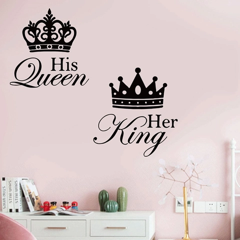 His Queen Her King Kroon Muursticker Romantisch Koppel Slaapkamer Decoratie Modern Minimalistisch PVC DIY Kunst Muursticker