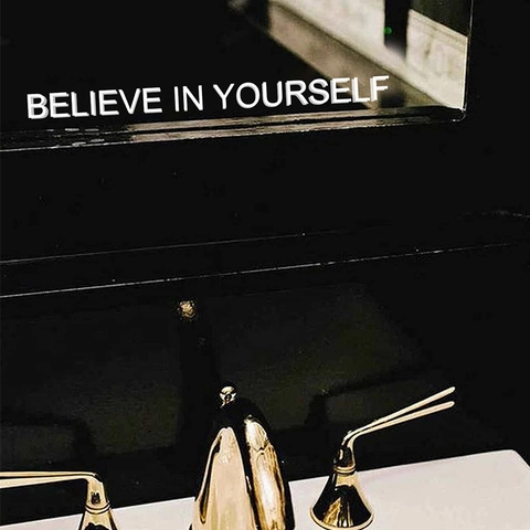 Believe In Yourself Citation Inspirante Sticker Mural de Miroir en PVC Imperméable Lettrage Autocollant pour Salle de Bain Décoration