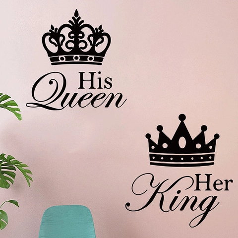 His Queen Her King Kroon Muursticker Romantisch Koppel Slaapkamer Decoratie Modern Minimalistisch PVC DIY Kunst Muursticker