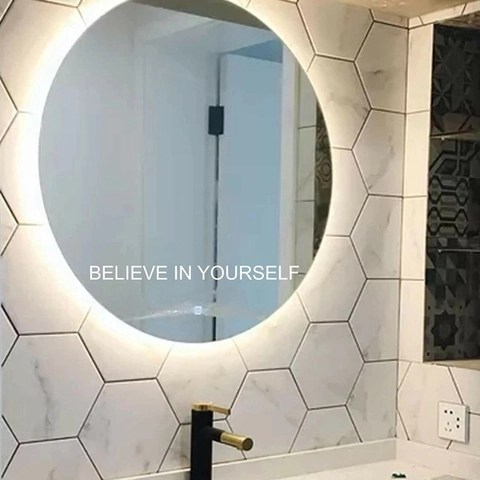 Believe In Yourself Citation Inspirante Sticker Mural de Miroir en PVC Imperméable Lettrage Autocollant pour Salle de Bain Décoration