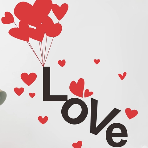 Adesivo da Parete in PVC Romantic LOVE Heart Balloon Moderno Minimalista Decalcomania d'Arte per Camera da Letto Soggiorno