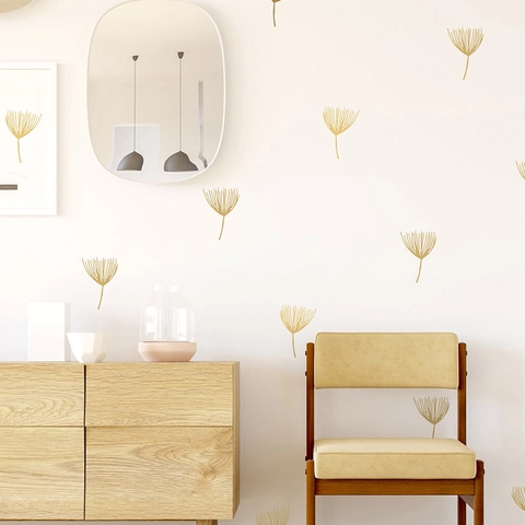 Stickers Muraux Pissenlit Feuille de Ginkgo Or Moderne Minimaliste PVC Auto-adhésif Pour Salon Chambre Décoration de la Maison