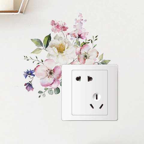 Adesivo Murale Fiori Acquerello per Copertura Interruttore Luce Presa PVC Removibile Home Decor Decalcomania Camera da Letto