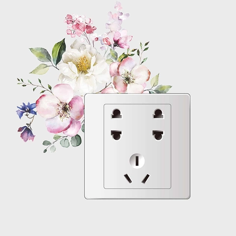 Adesivo Murale Fiori Acquerello per Copertura Interruttore Luce Presa PVC Removibile Home Decor Decalcomania Camera da Letto
