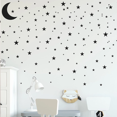 Adesivi Murali Stella E Luna Decalcomania in Vinile Per Cameretta Camera Da Letto Soffitto Nordic Minimalista PVC Intaglio Cavo Decorazione Murale