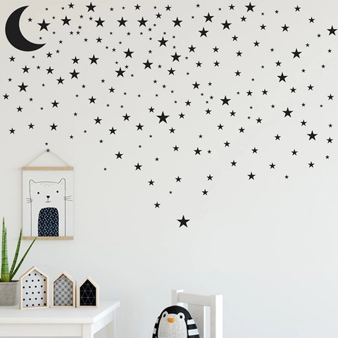 Adesivi Murali Stella E Luna Decalcomania in Vinile Per Cameretta Camera Da Letto Soffitto Nordic Minimalista PVC Intaglio Cavo Decorazione Murale