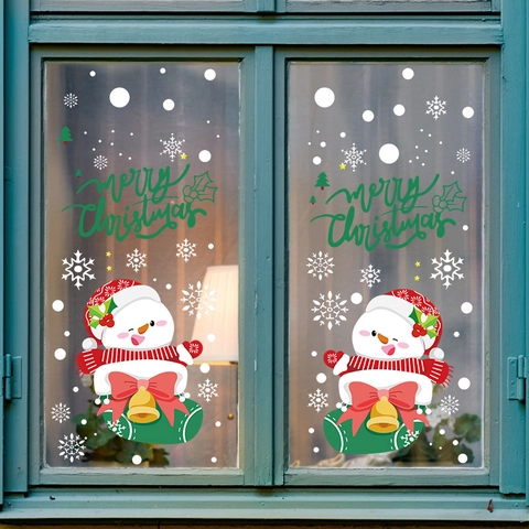 Adesivi Statici per Finestre di Natale Pupazzo di Neve Fiocco di Neve Calza PVC Decalcomanie per Vetro Negozio Casa Decorazione