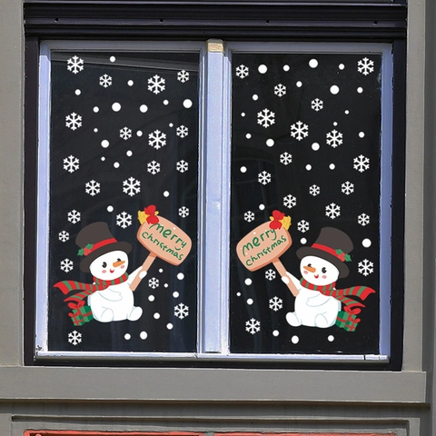 Kerst Sneeuwpop Venster Statische Hechting Sticker Set 2 Vellen Sneeuwvlok DIY Glas Decals Voor Huis Vakantie Feest Winkel Decoratie