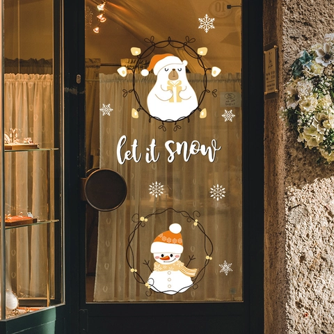 Weihnachten Fenster Statische Aufkleber PVC Eisbär Schneemann Schneeflocke Let It Snow Winter Urlaub Glas Tür Wand Deko