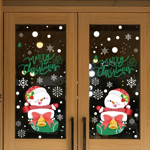 Adesivi Statici per Finestre di Natale Pupazzo di Neve Fiocco di Neve Calza PVC Decalcomanie per Vetro Negozio Casa Decorazione
