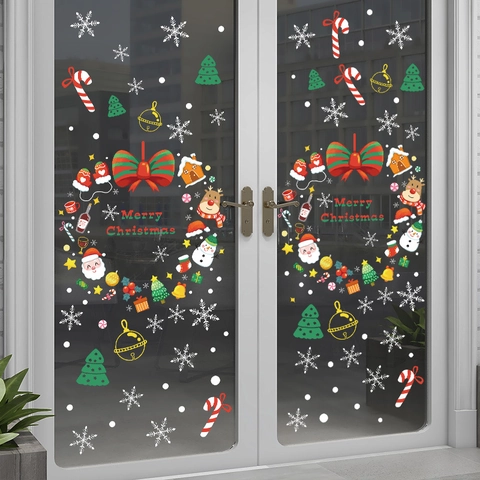 Kerst Muurstickers Kerstman Rendier Sneeuwpop Sneeuwvlok Venster Statische PVC Stickers Voor Glazen Deur Thuis Feest Decor