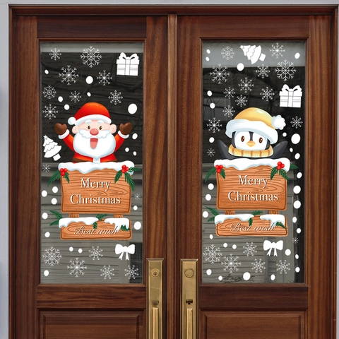 Weihnachten Weihnachtsmann Pinguin Schneeflocke Fenster Wandtattoo Frohe Weihnachten PVC Dekorative Wandaufkleber Für Zuhause Wohnzimmer Büro Dekoration