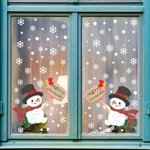Kerst Sneeuwpop Venster Statische Hechting Sticker Set 2 Vellen Sneeuwvlok DIY Glas Decals Voor Huis Vakantie Feest Winkel Decoratie