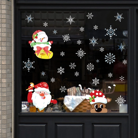 Weihnachten Fensteraufkleber Weihnachtsmann Rentier Schneemann Schneeflocke Statische PVC Glasaufkleber Für Haus Geschäft Festliche Feiertagsdekoration