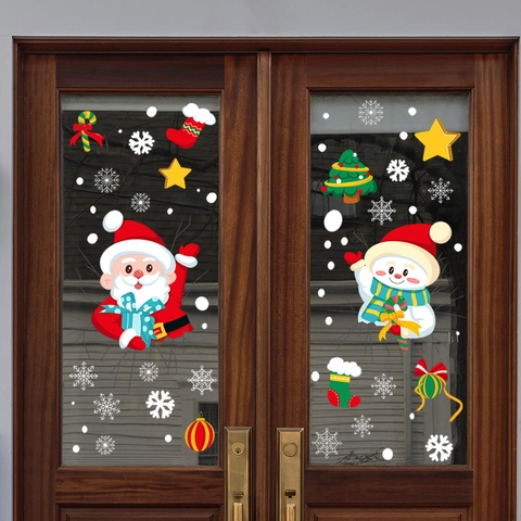 Pegatinas de Ventana de Papá Noel Muñeco de Nieve de Navidad Calcomanías de PVC Estático para Escaparate Decoración del Hogar