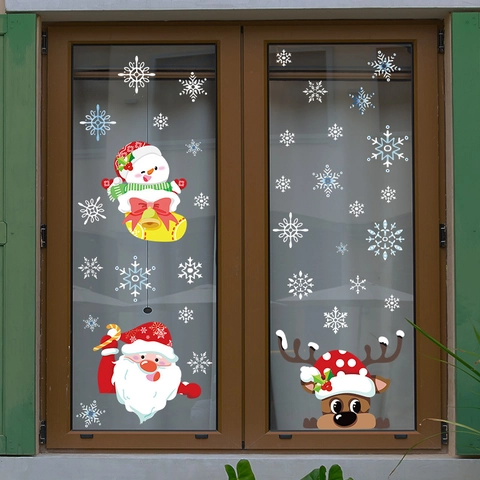 Weihnachten Fensteraufkleber Weihnachtsmann Rentier Schneemann Schneeflocke Statische PVC Glasaufkleber Für Haus Geschäft Festliche Feiertagsdekoration