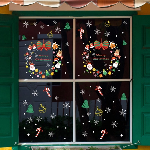 Kerst Muurstickers Kerstman Rendier Sneeuwpop Sneeuwvlok Venster Statische PVC Stickers Voor Glazen Deur Thuis Feest Decor